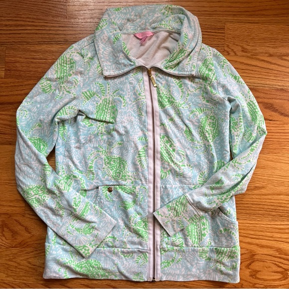 Lilly Pulitzer Tops - Lilly Pulitzer green crab print zip up size medium